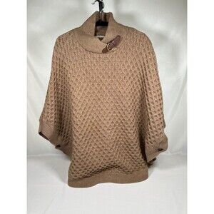 Banana Republic Medium Brown Knitted Poncho Cape Sweater Mock Neck Buckle Detail